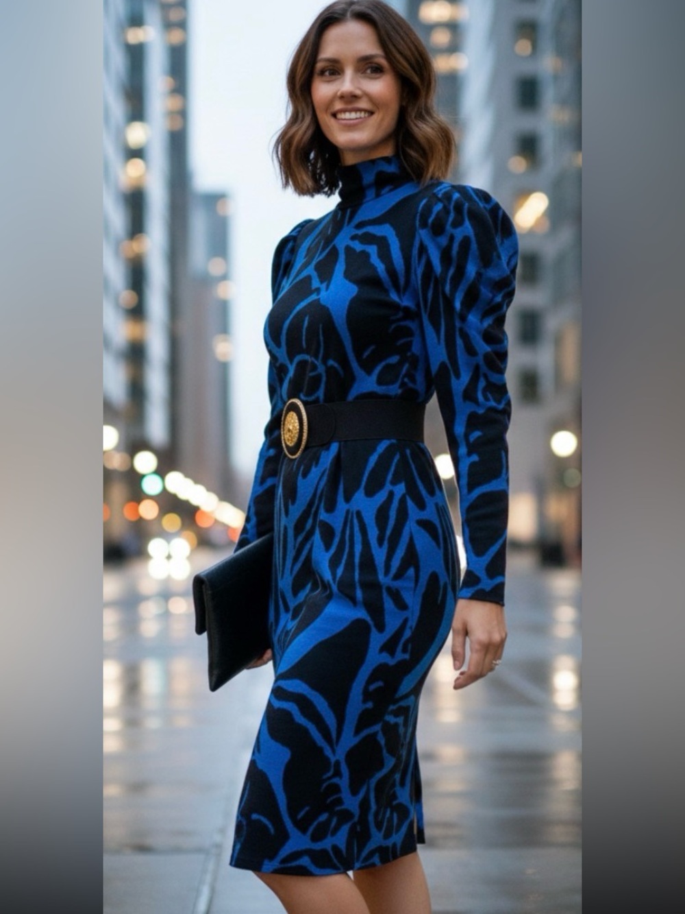 Sexy Leopard Sweater Dress, Royal Blue Black, Stretches to Fit, Lightweight